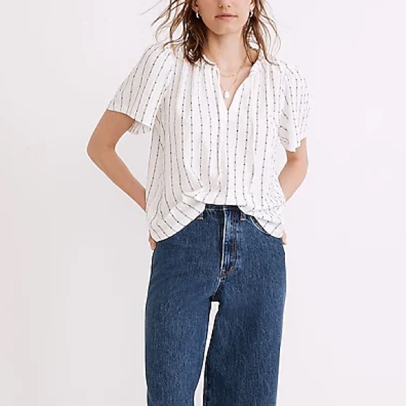 MADEWELL White and Black Tie Neck Tunic Top - Picture 5 of 6